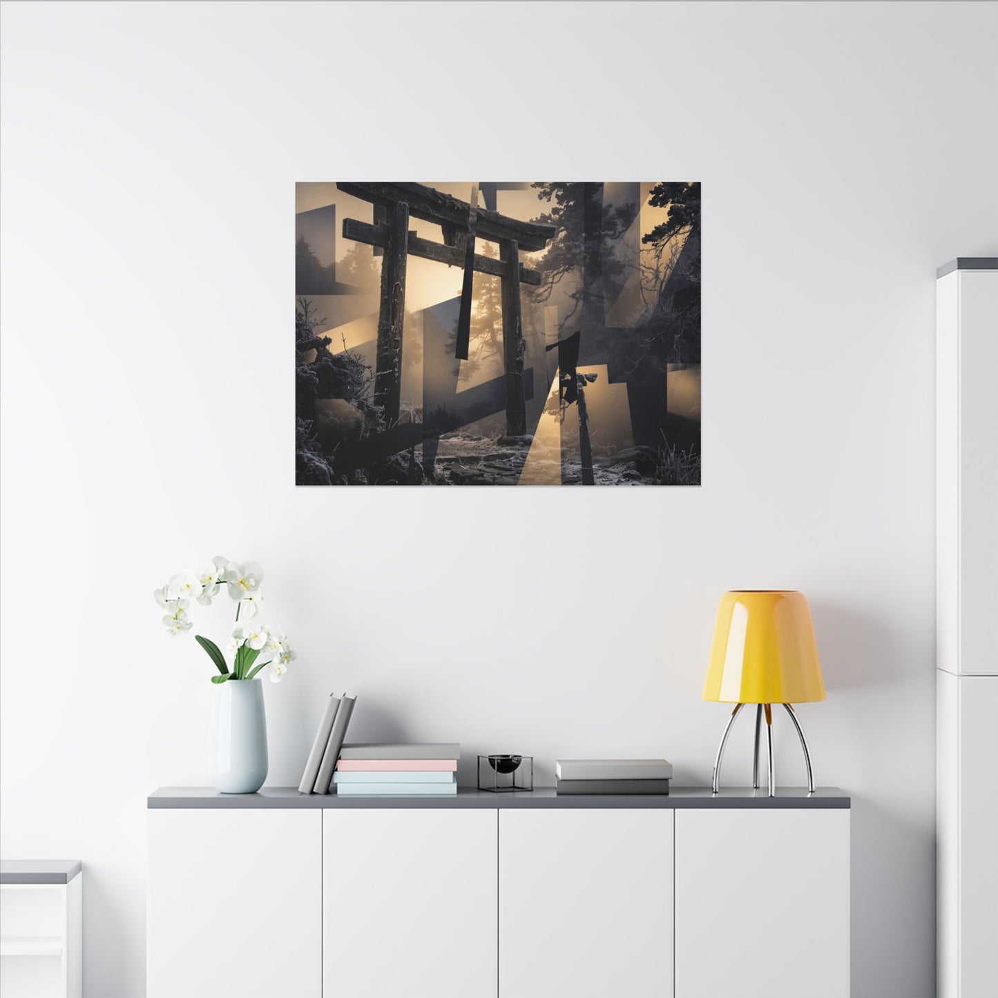 Winter Torii Gate Moody Minimal Canvas Art | Bold Decor