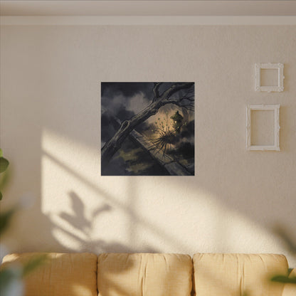 Dark Japandi Moonlit Garden in Golden Hour | Charcoal Ink Canvas Art
