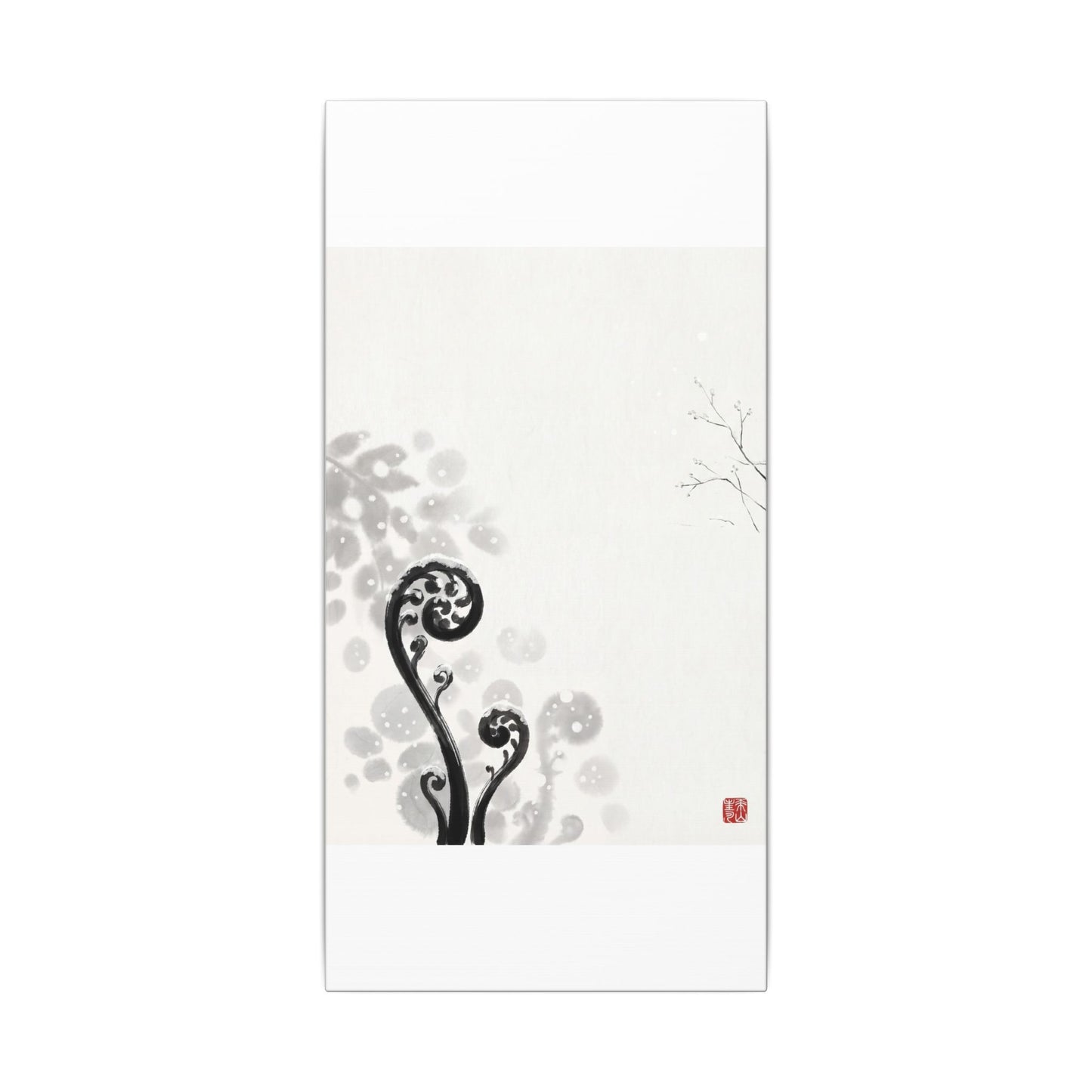 Winter Fern Unfurling Ukiyo E Inspired Canvas Art | Peaceful Decor