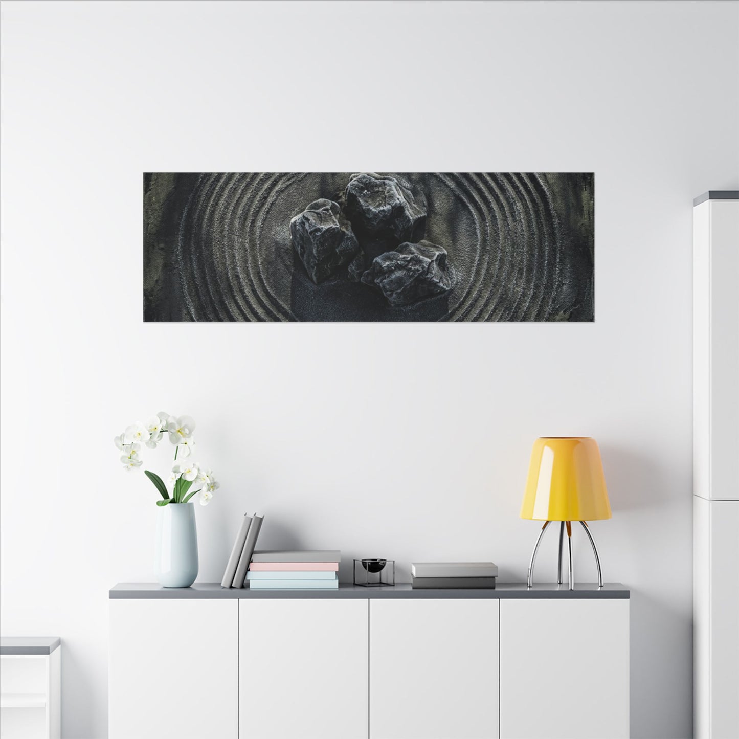 Moody Rock Garden Canvas Art - Dark Texture Dark Japandi