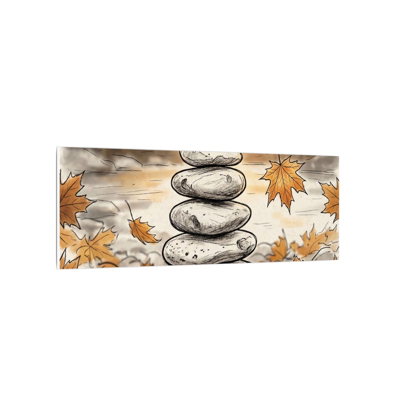 Earthy River Stones Canvas Art - Minimal Line Japandi
