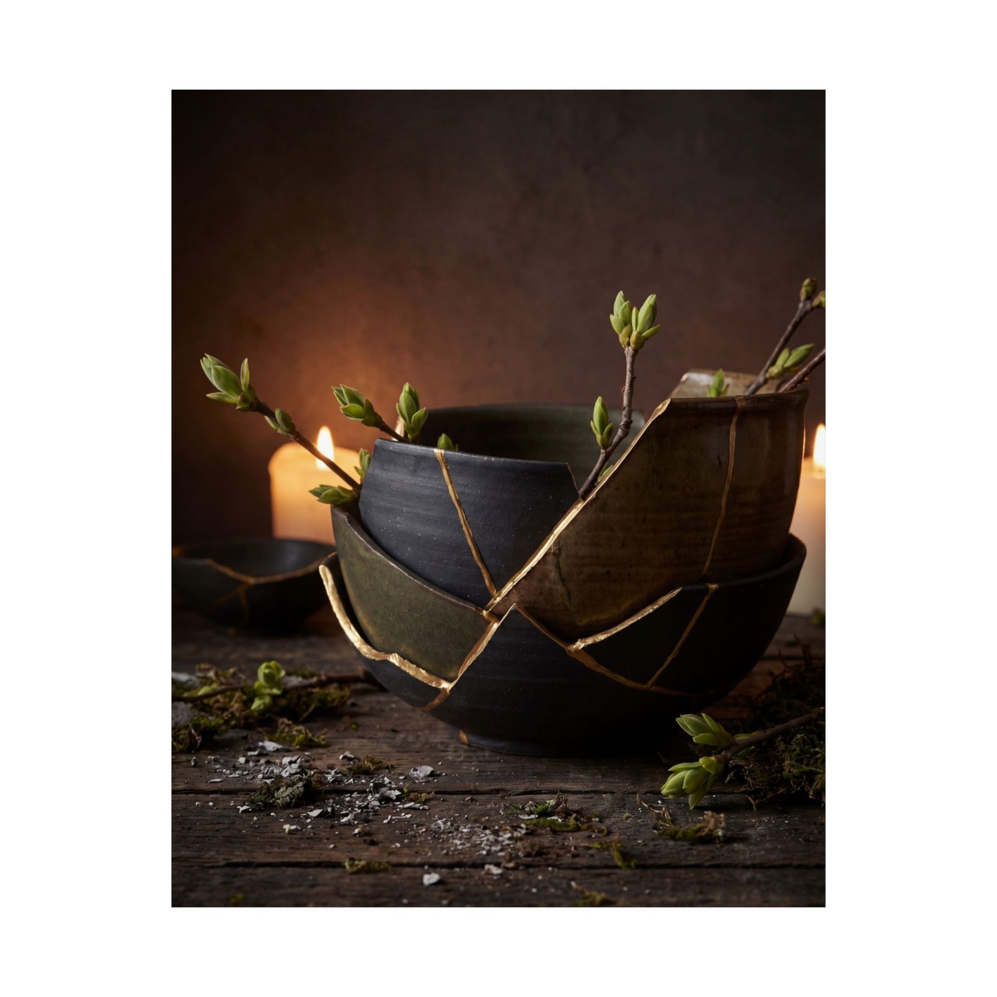 Seijaku Broken Pottery Wall Art Print - Dark Japandi Shadow Zen