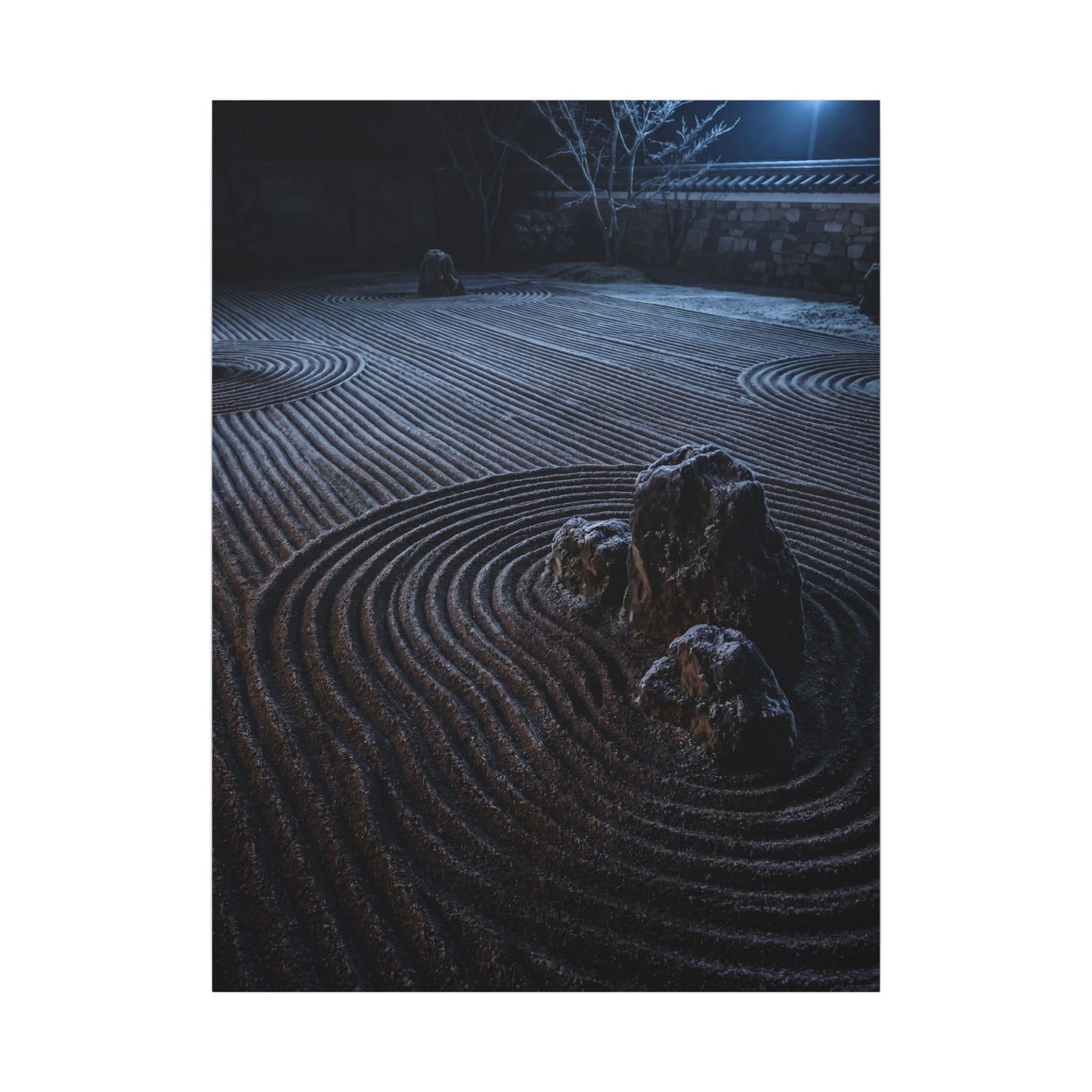 Moonlight Rock Garden Canvas Art - Dark Japandi Seijaku