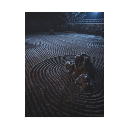 Moonlight Rock Garden Canvas Art - Dark Japandi Seijaku