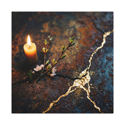 Kintsugi Rust Patina in Candlelight | Gold Repair Canvas Art