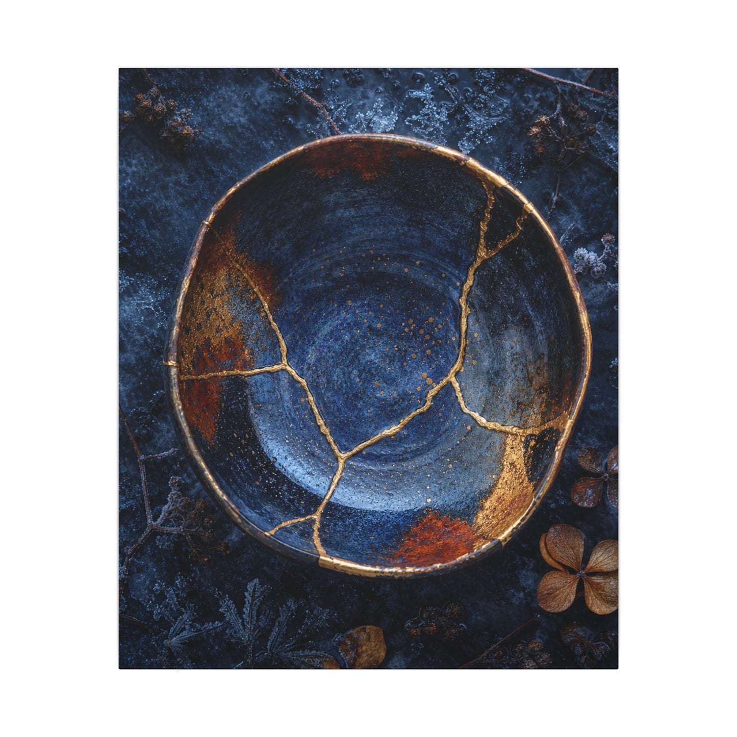 Kintsugi Ceramic Bowl in Moonlight | Crackle Gold Canvas Art