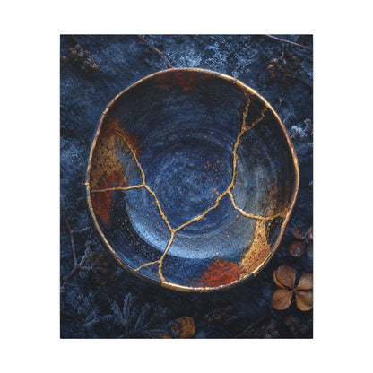 Kintsugi Ceramic Bowl in Moonlight | Crackle Gold Canvas Art