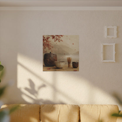 Tea Ceremony Canvas Art | Autumn Kintsugi Gold Vein Art