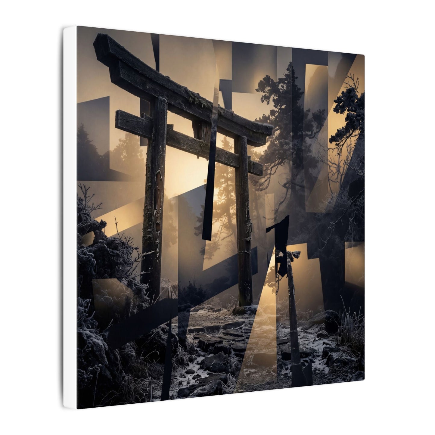 Winter Torii Gate Moody Minimal Canvas Art | Bold Decor