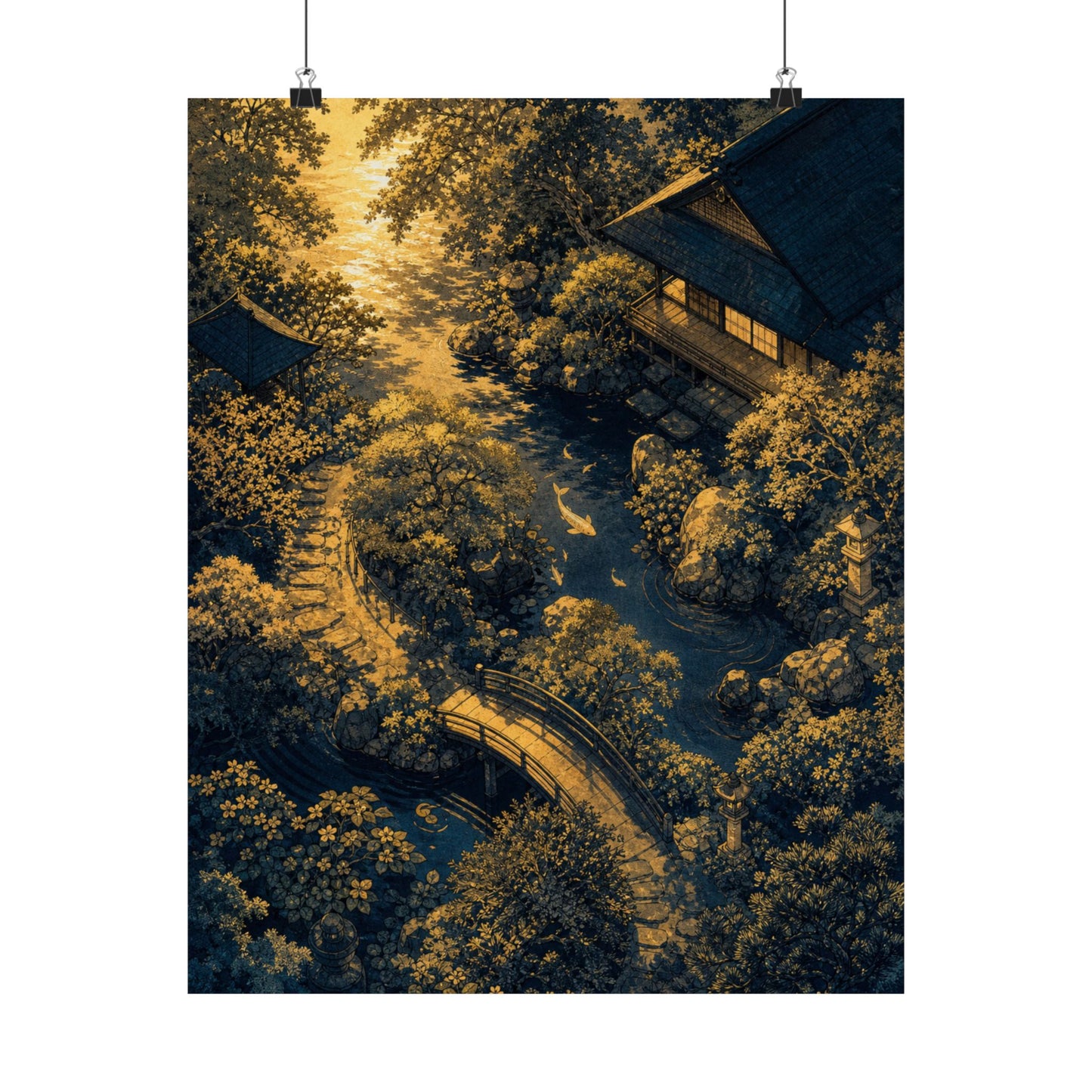 Moonlit Garden Ukiyo E Inspired Wall Art Print | Calm Zen Art