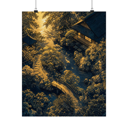 Moonlit Garden Ukiyo E Inspired Wall Art Print | Calm Zen Art