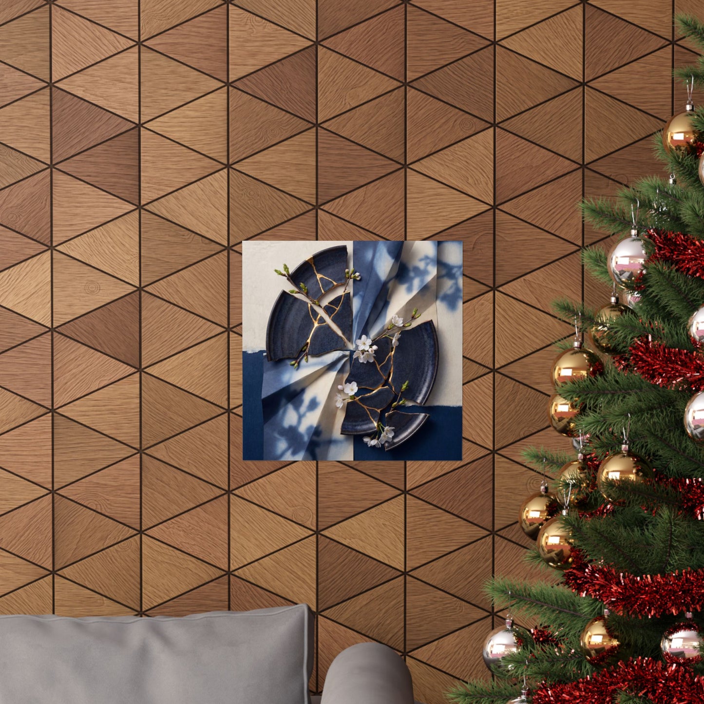 Kintsugi Paper Fold in Moonlight | Gold Repair Wall Art Print