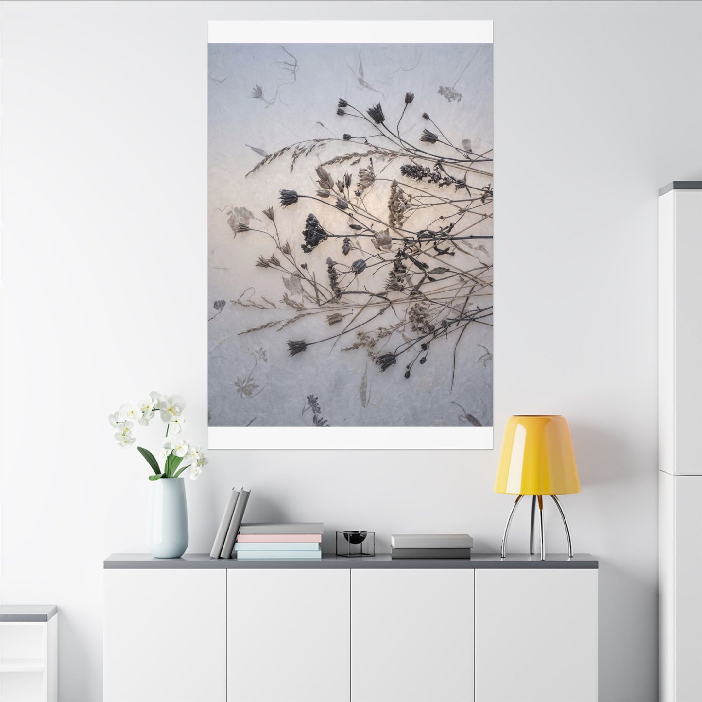 Elegant Dried Flowers Canvas Art - Japanese Pattern Japandi