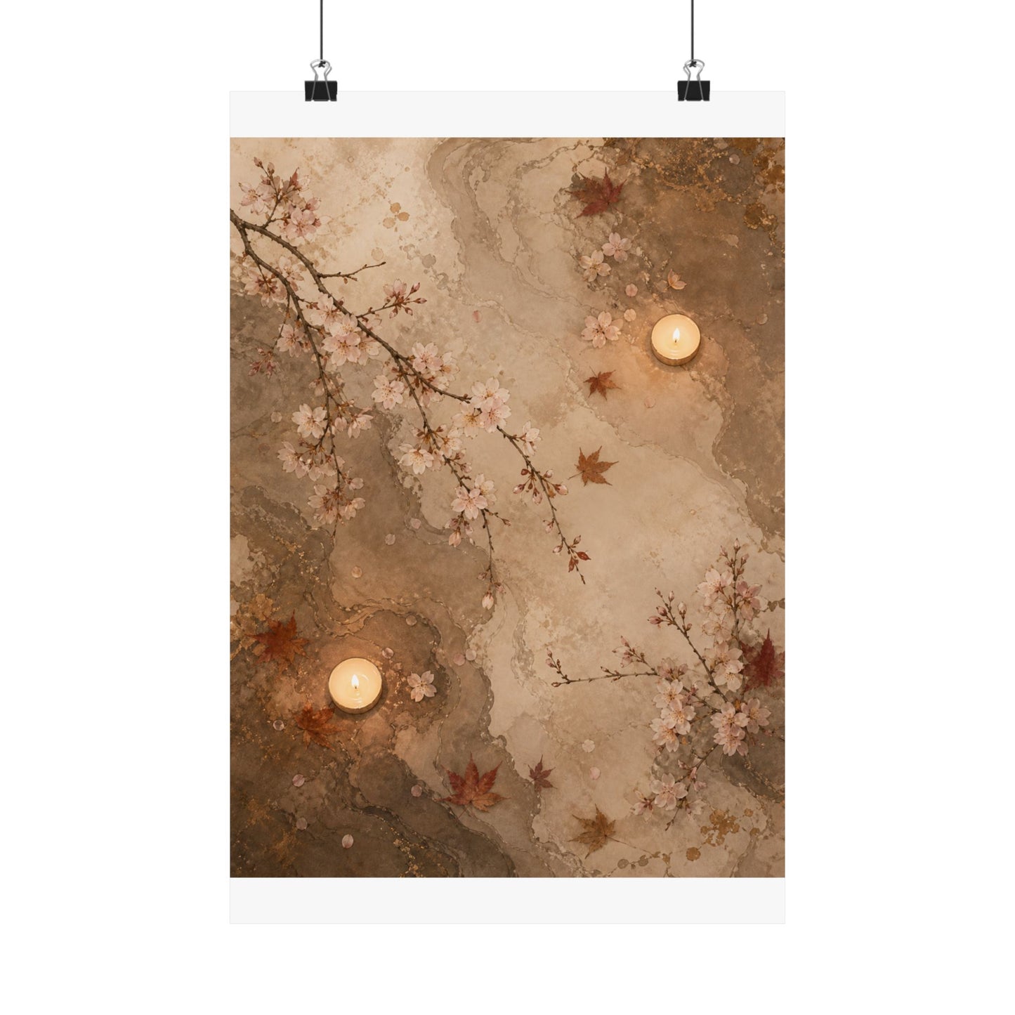 Cherry Blossom Autumn Wall Art Print | Japandi Cozy Design