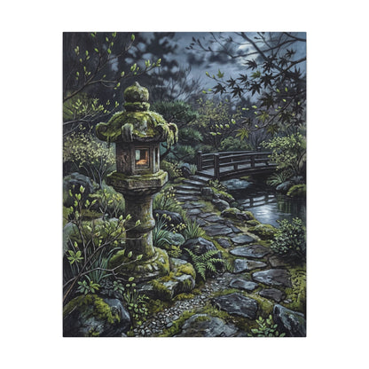 Japandi Stone Lantern in Moonlight | Texture Canvas Art