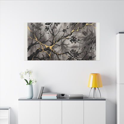 Kanso Cherry Blossom Canvas Art - Kintsugi Crackle Gold