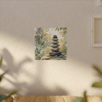 Golden Hour River Stones Canvas Art - Japandi Mono No Aware