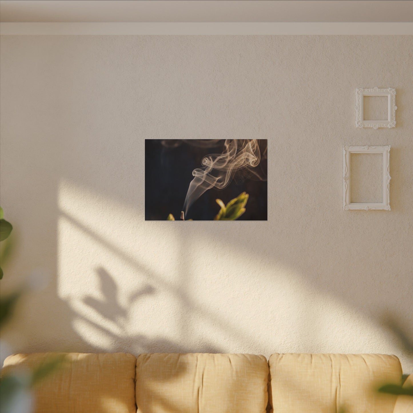 Golden Hour Incense Smoke Canvas Art - Dark Japandi Kanso