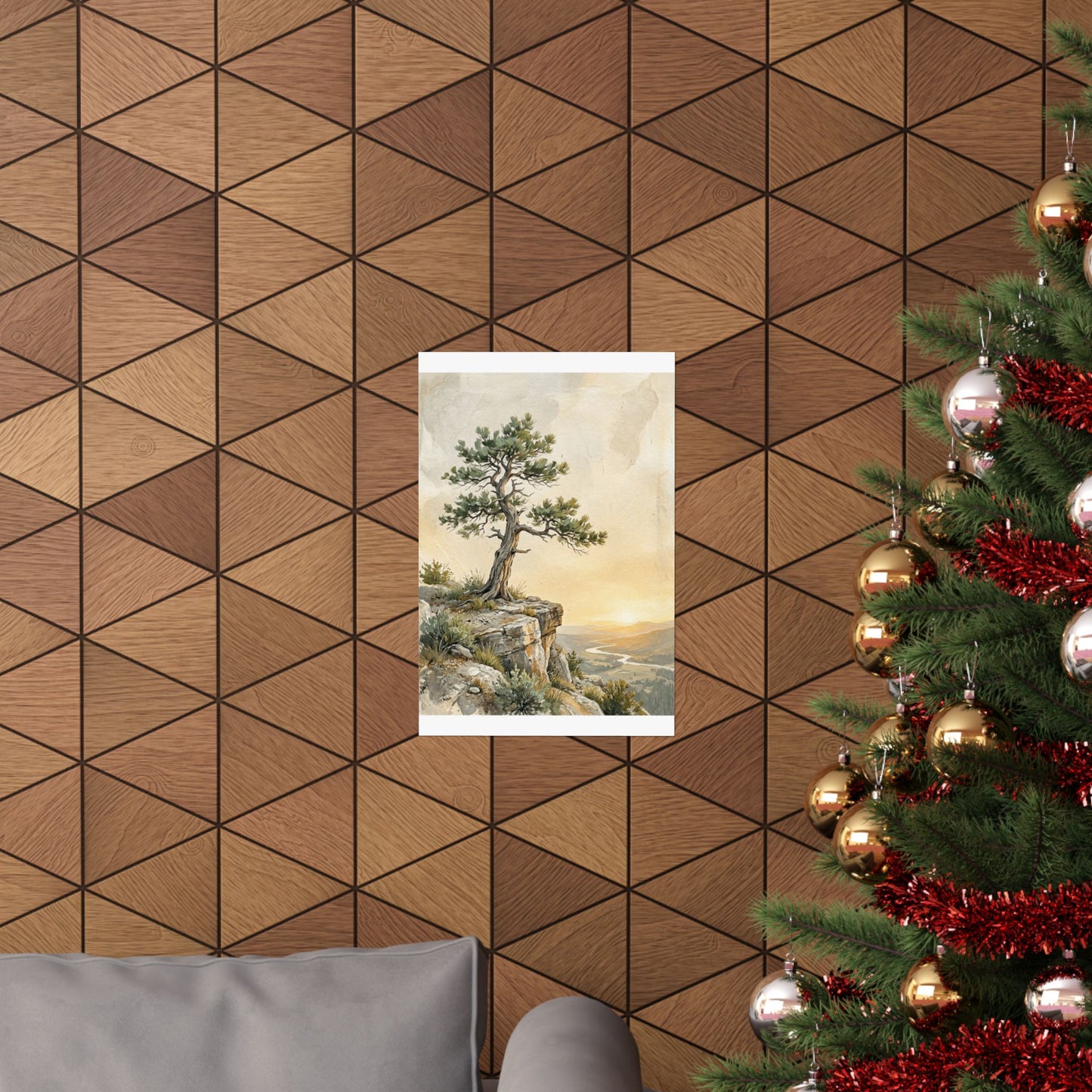 Golden Hour Pine Tree Wall Art Print - Japandi Mono No Aware