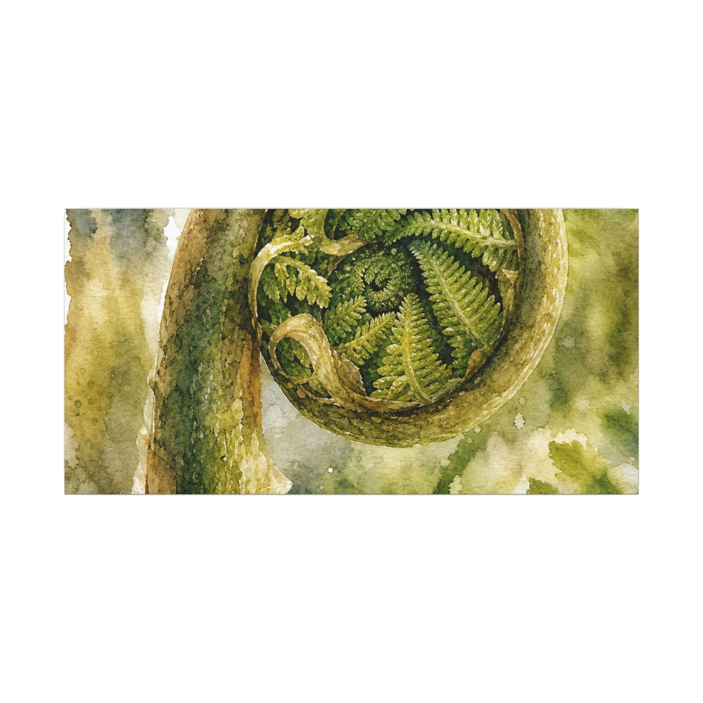 Japandi Fern Unfurling in Dappled | Watercolor Canvas Art