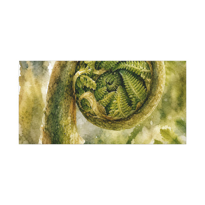 Japandi Fern Unfurling in Dappled | Watercolor Canvas Art