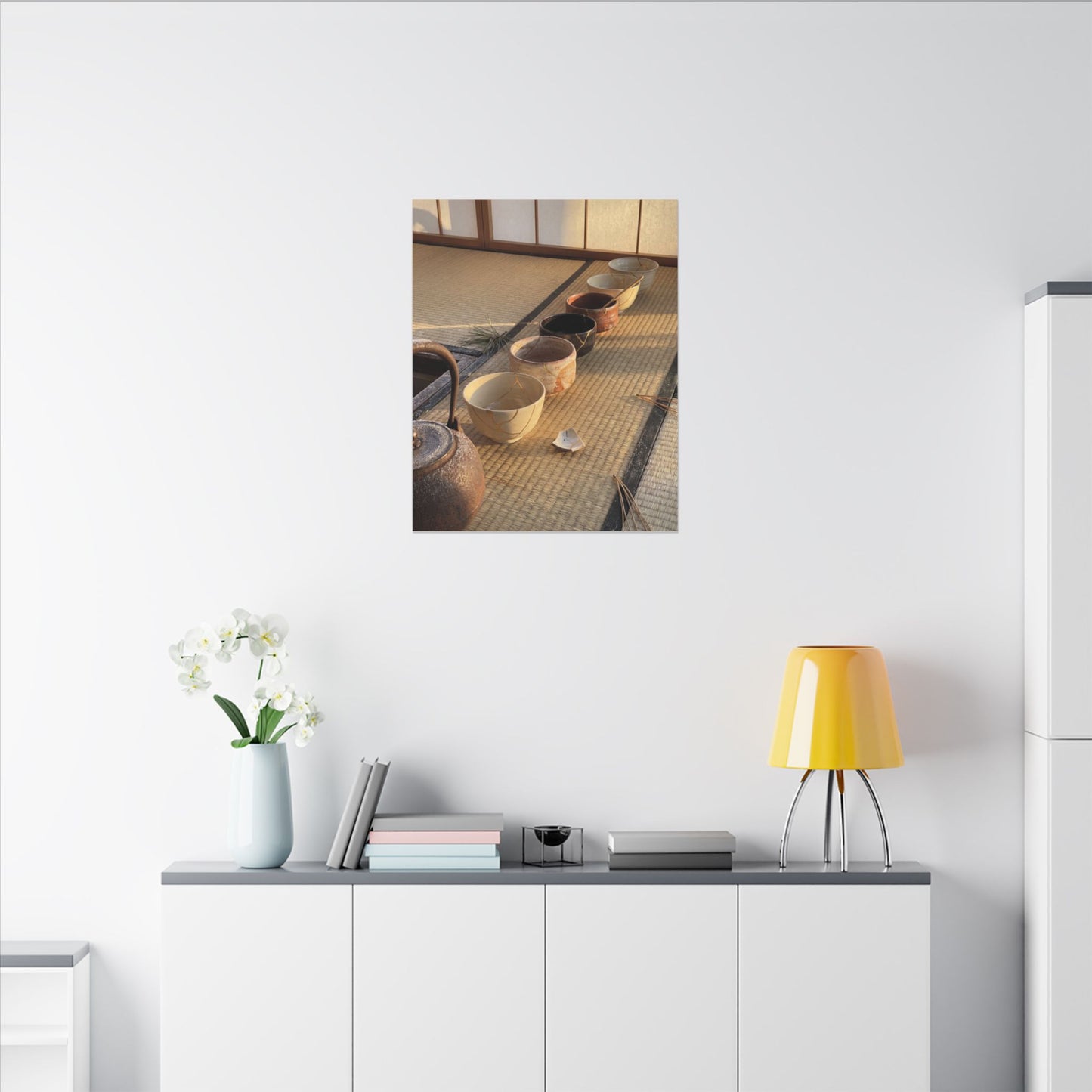 Kintsugi Tea Ceremony in Golden Hour | Gold Repair Canvas Art