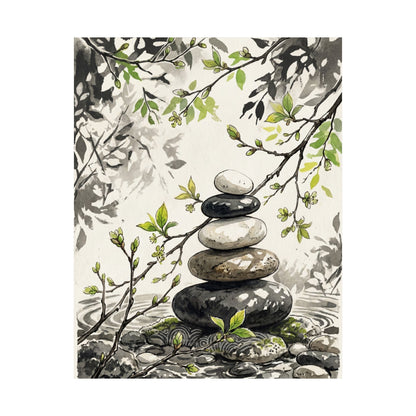 River Stones Spring Wall Art Print | Japandi Warm Design