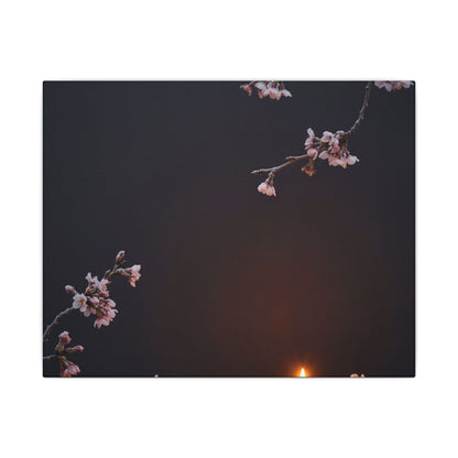 Dark Japandi Cherry Blossom in Candlelight | Moody Minimal Canvas Art