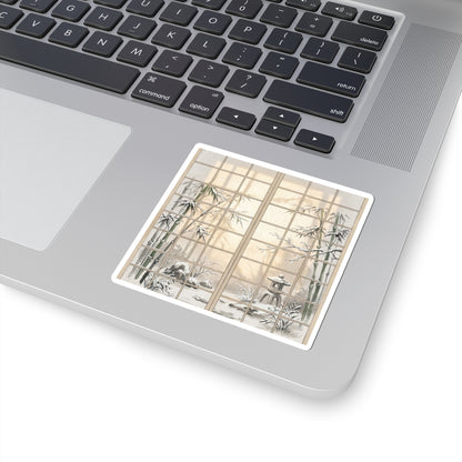 Winter Shoji Screen Sumi E Sticker | Peaceful Decor Art Print