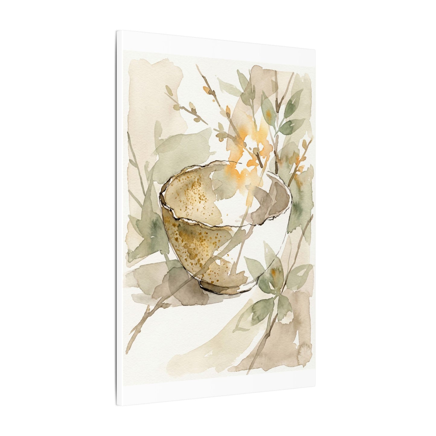 Spring Ceramic Bowl Watercolor Canvas Art | Neutral Decor