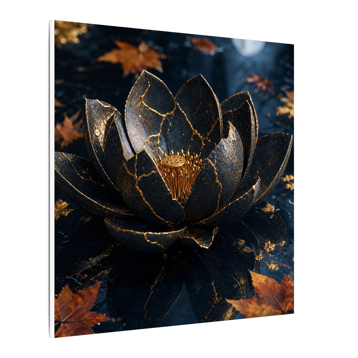 Moonlight Lotus Flower Canvas Art - Kintsugi Fukinsei