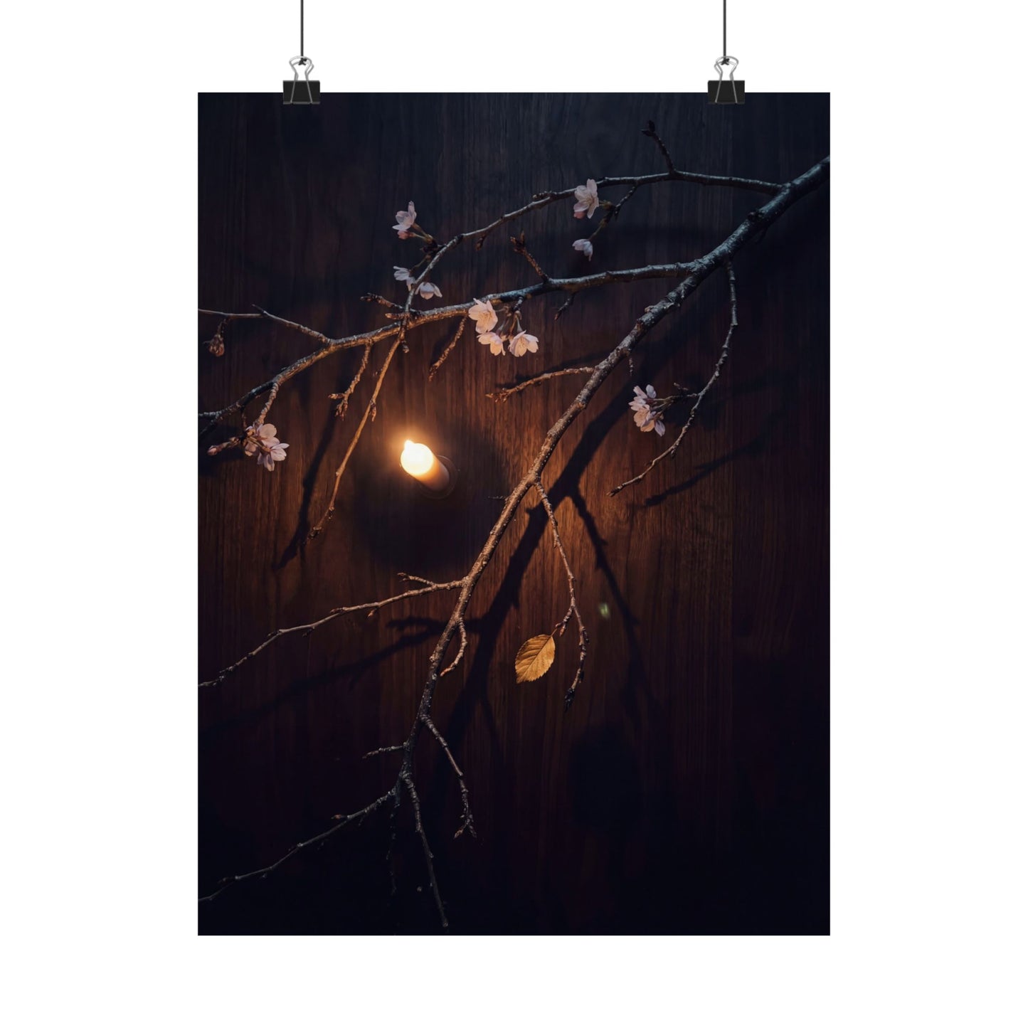 Sophisticated Cherry Blossom Wall Art Print - Moody Minimal Dark Japandi