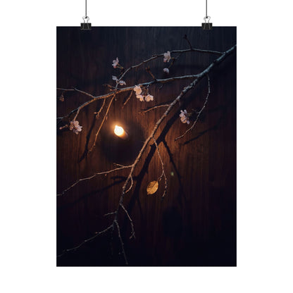 Sophisticated Cherry Blossom Wall Art Print - Moody Minimal Dark Japandi