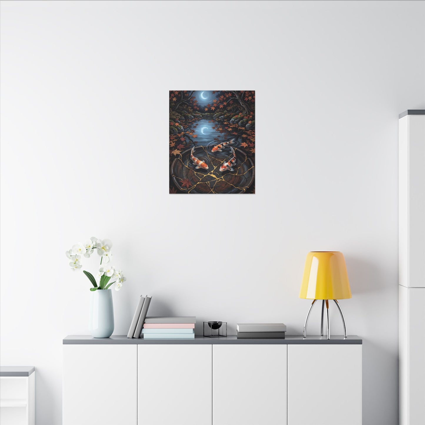 Koi Pond Canvas Art | Autumn Kintsugi Gold Repair Art