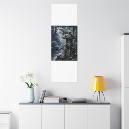 Zen Stone Lantern in Dappled | Sumi E Canvas Art
