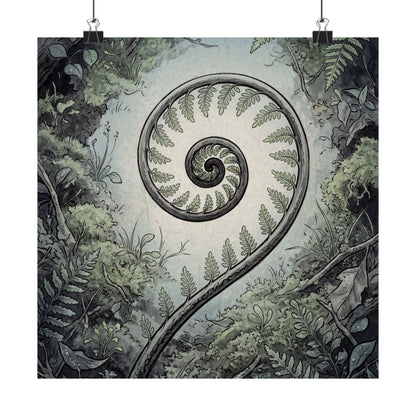 Contemplative Fern Unfurling Wall Art Print - Ukiyo E Inspired Zen Art Print