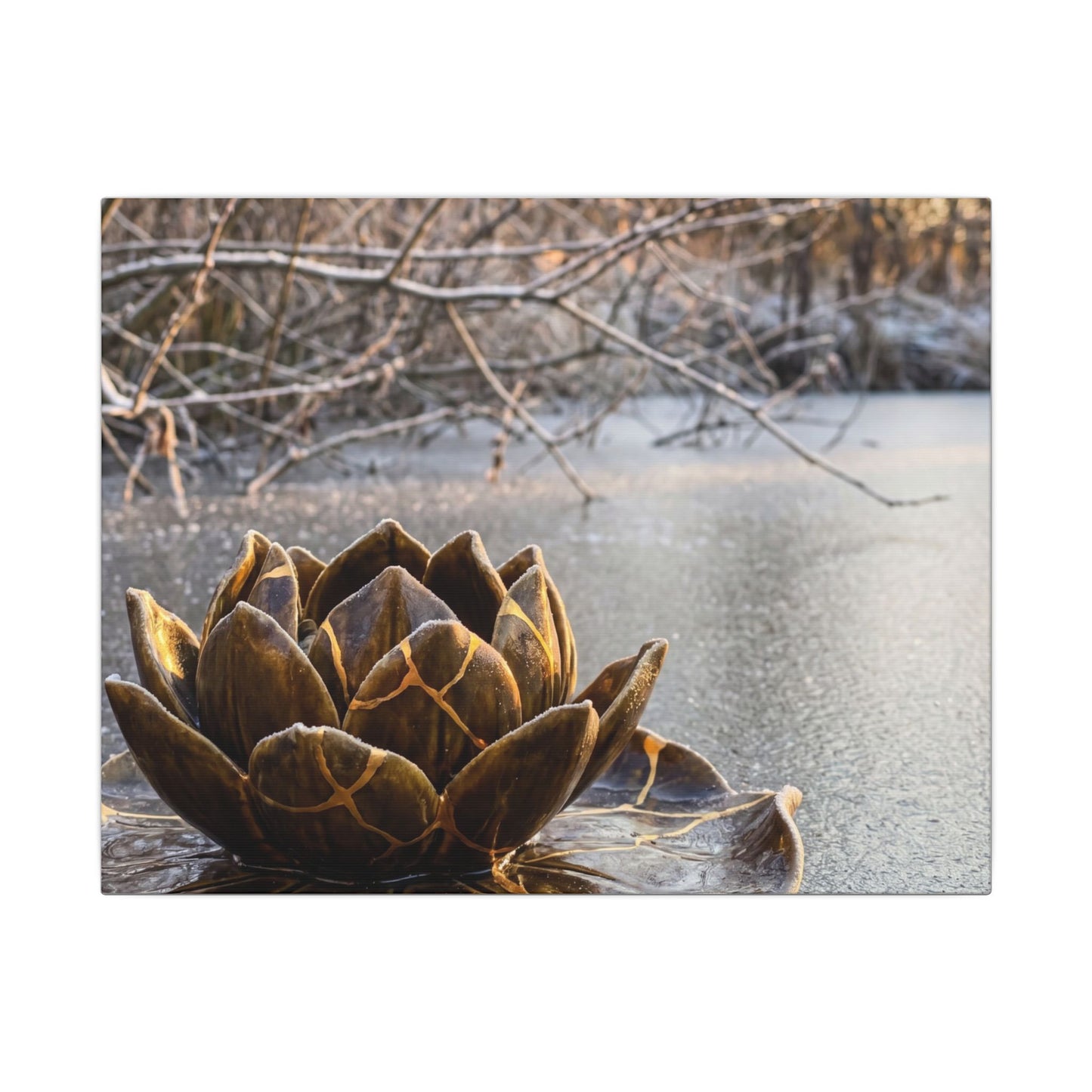 Lotus Flower Gold Repair Canvas Art | Beautiful Kintsugi Art Art Print