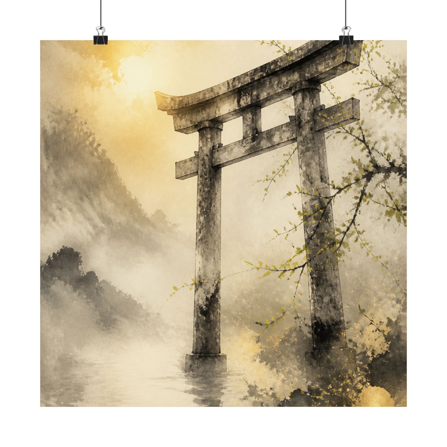 Torii Gate Wall Art Print | Spring Zen Sumi E Art