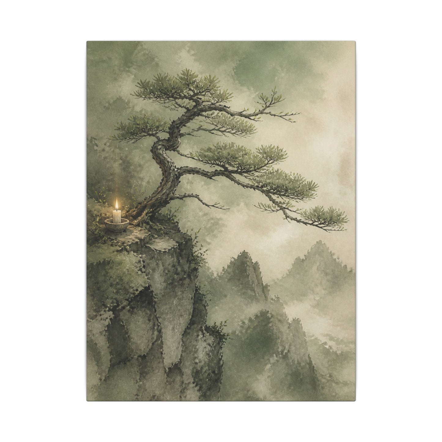 Candlelight Pine Tree Canvas Art - Japandi Kanso