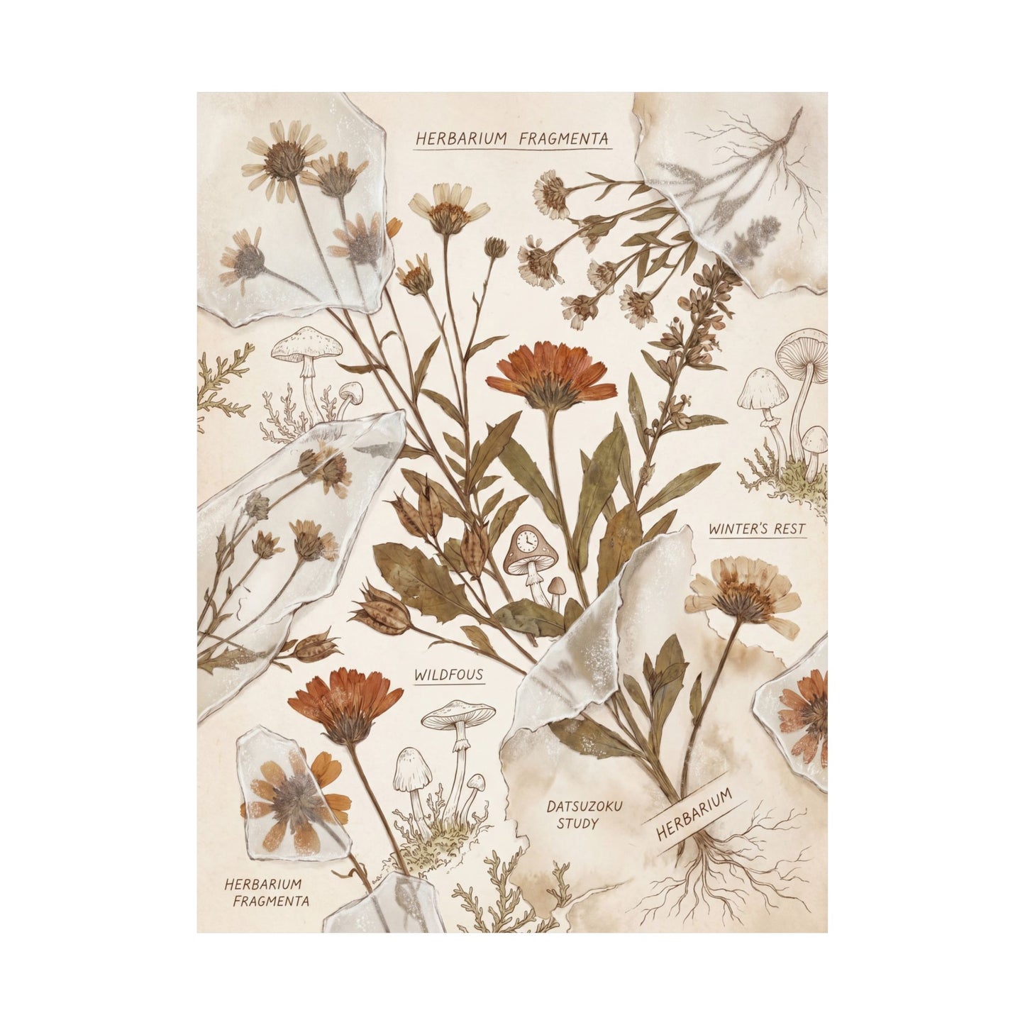 Winter Dried Flowers Herbarium Wall Art Print | Rustic Decor
