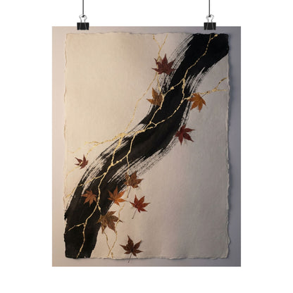 Ink Brushstroke Autumn Wall Art Print | Kintsugi Resilient Design