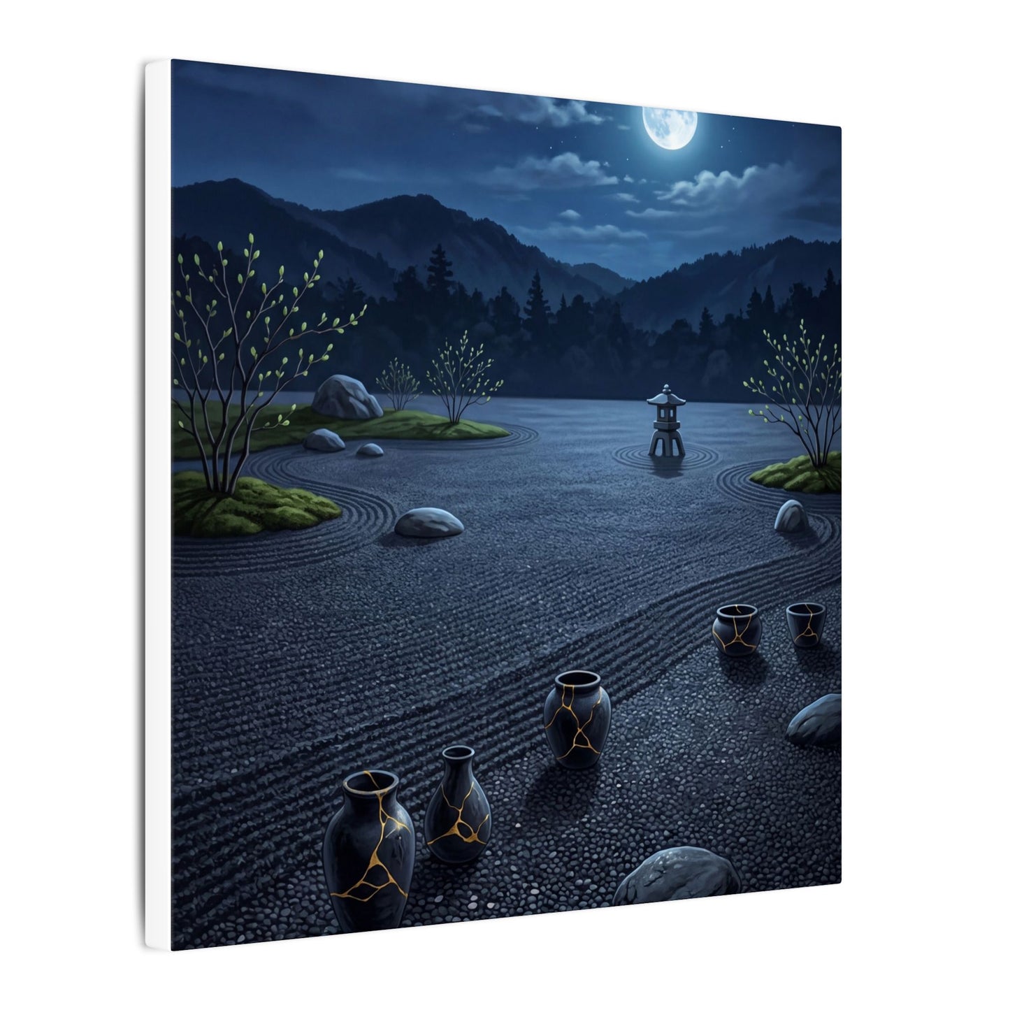 Kintsugi Moonlit Garden in Moonlight | Gold Repair Canvas Art