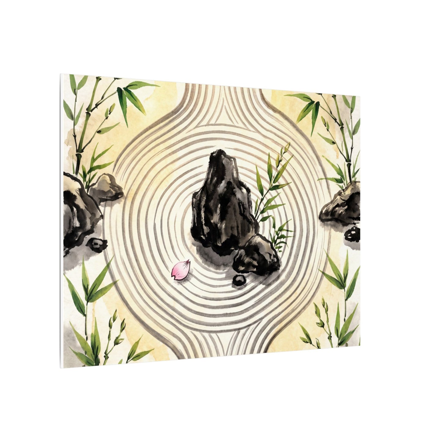 Zen Rock Garden in Golden Hour | Sumi E Canvas Art