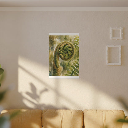 Japandi Fern Unfurling in Dappled | Watercolor Canvas Art