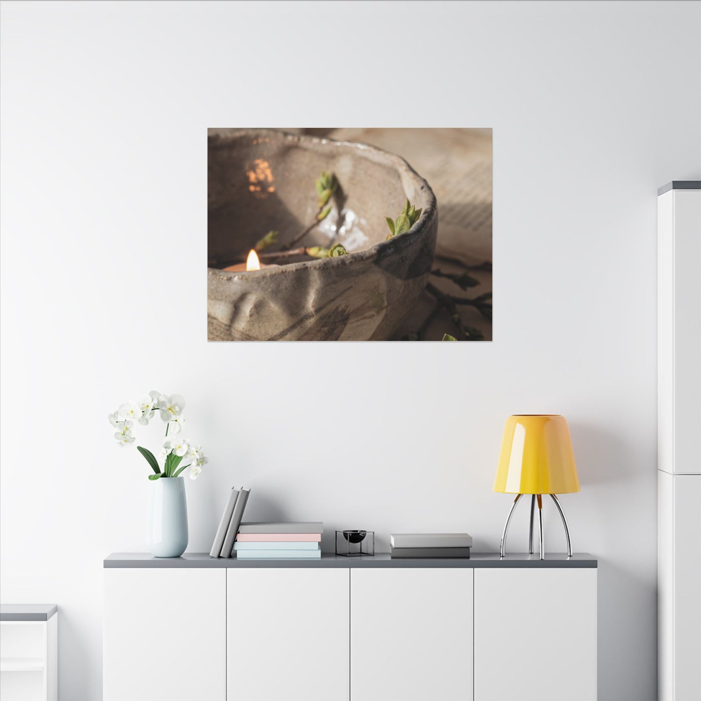 Candlelight Ceramic Bowl Canvas Art - Japandi Ma