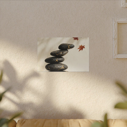 Kintsugi River Stones in Dappled | Crackle Gold Canvas Art