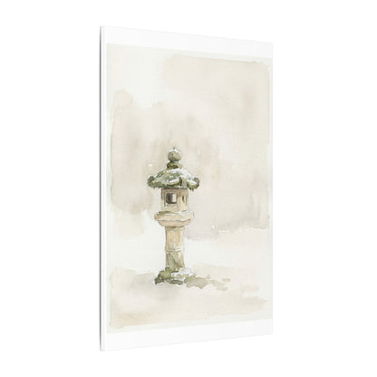 Stone Lantern Winter Canvas Art | Japandi Earthy Design