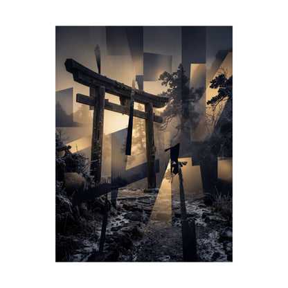 Torii Gate Wall Art Print | Winter Dark Japandi Moody Minimal Art
