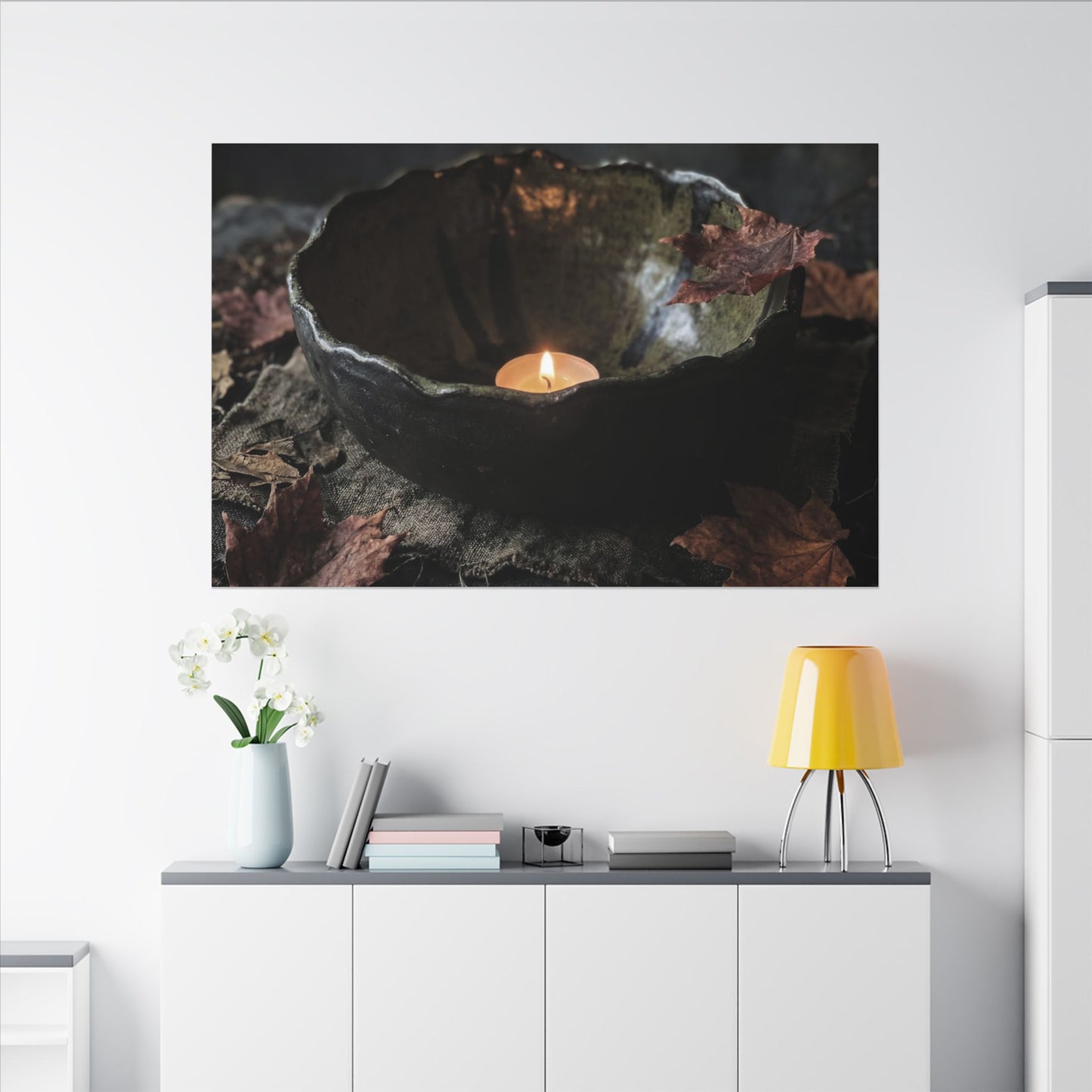 Candlelight Ceramic Bowl Canvas Art - Dark Japandi Kanso
