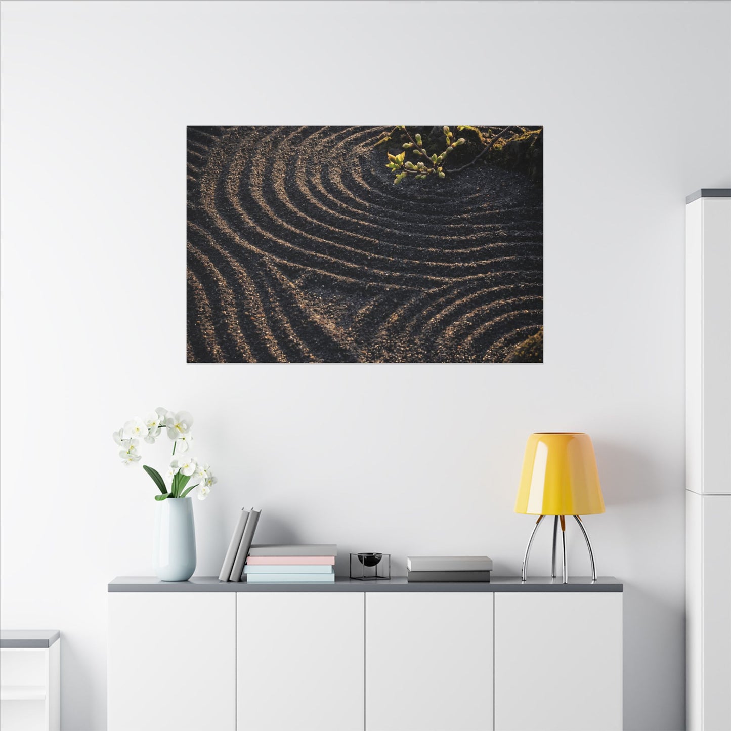 Spring Rock Garden Shadow Zen Canvas Art | Atmospheric Decor